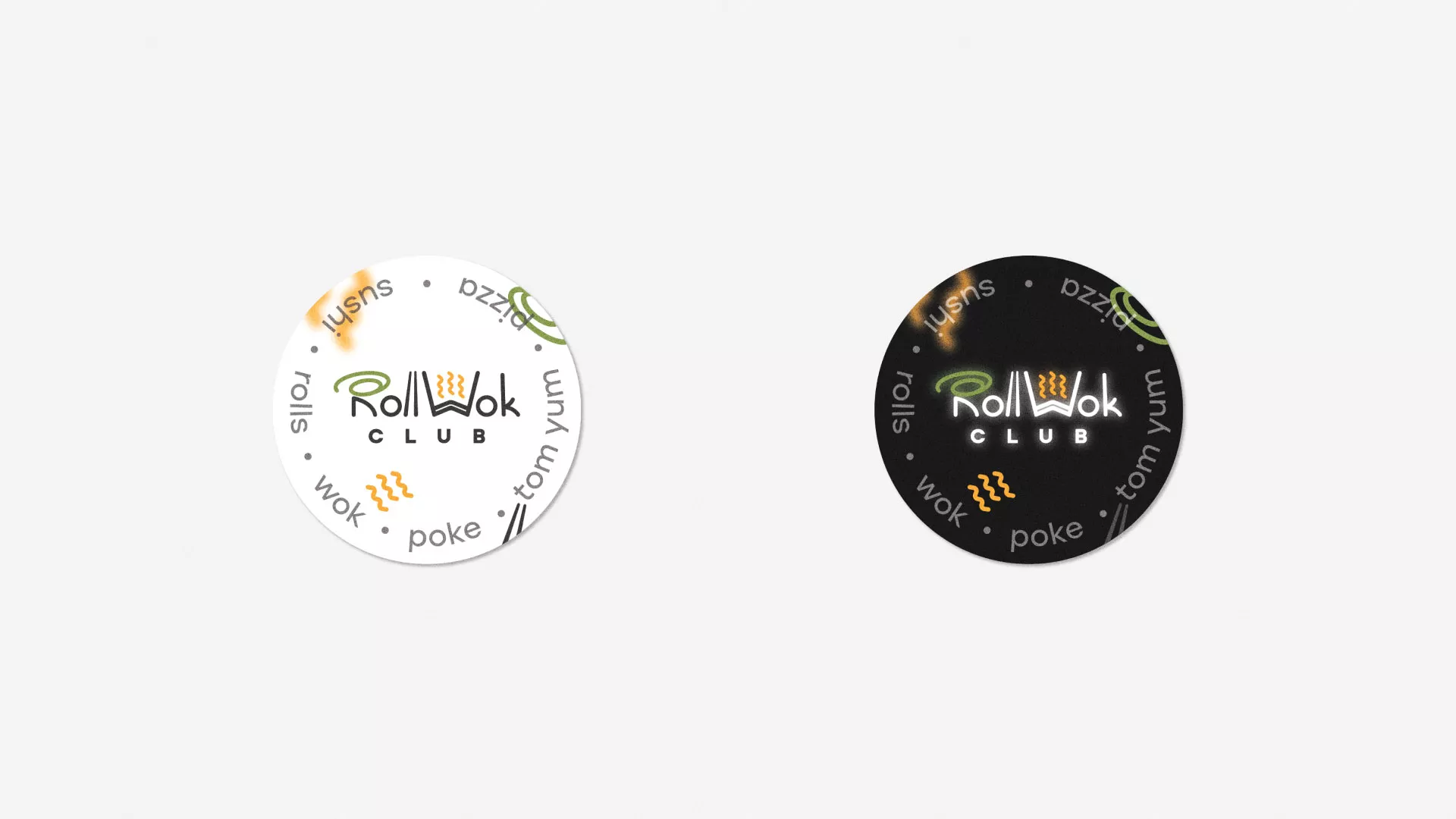 Разработка наклеек для суши-бара «Roll Wok Club» в Урус-Мартане